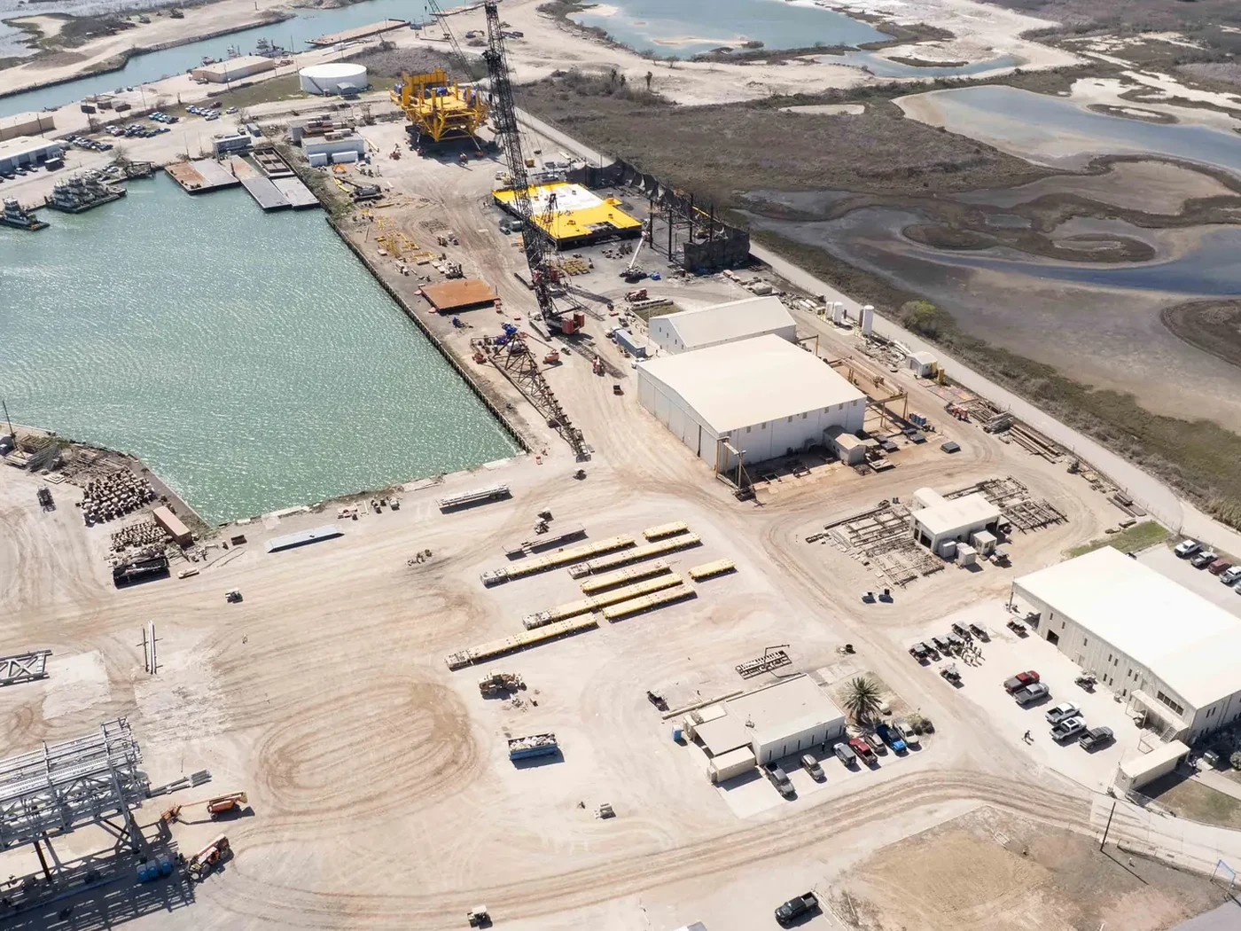 Aerial view of the State Service fabrication yard in Ingleside, Texas