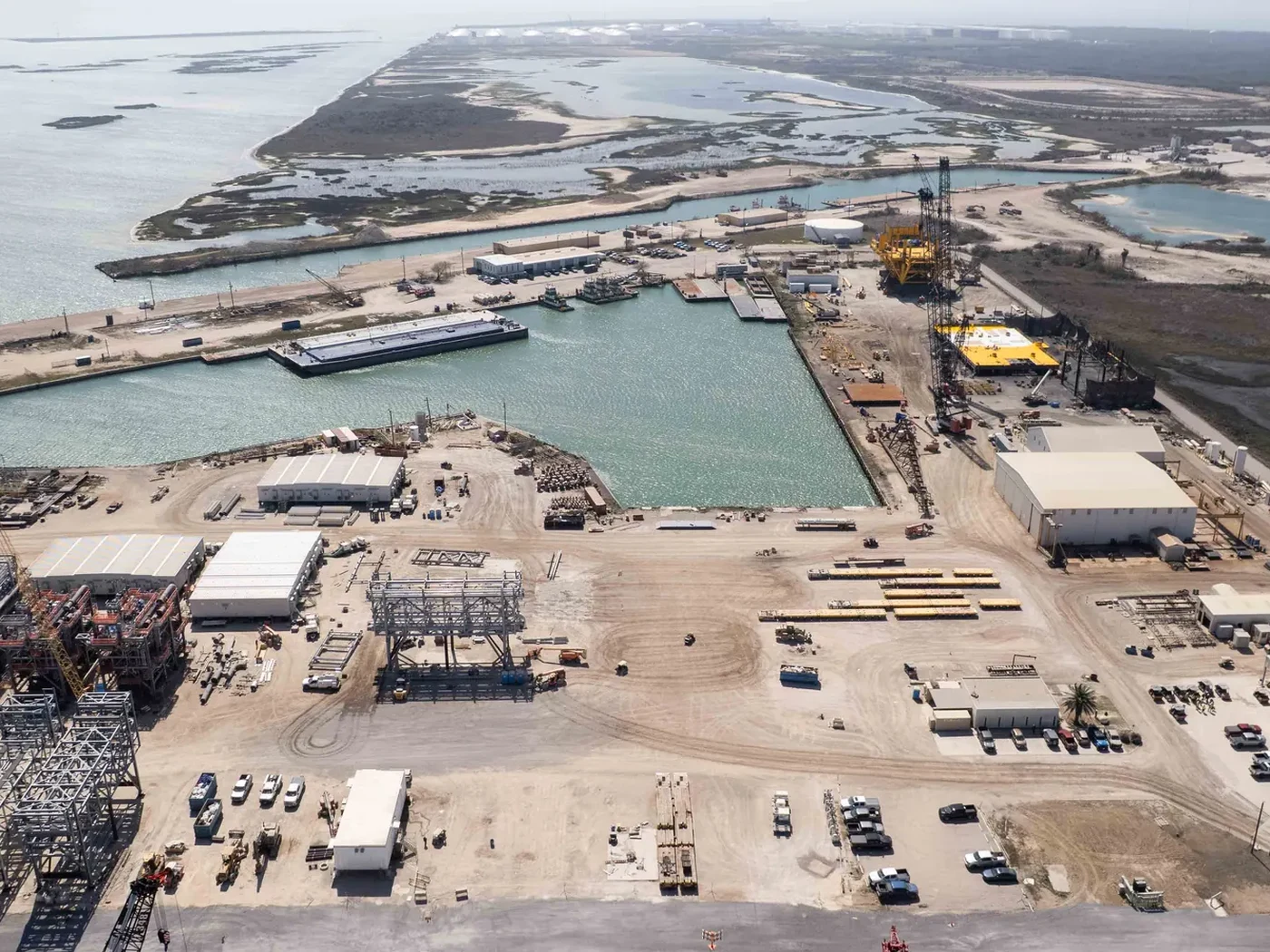 Aerial view of the 70-acre State Service waterfront yard on the Gulf Intracoastal Waterway
